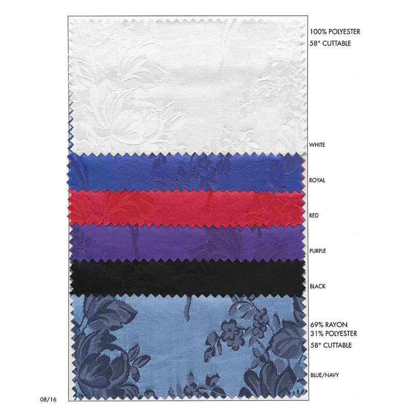 Satin Jacquard Polyester Fabric - Black, Purple, Red, Royal, White, Raised Woven Design, 58" Width (1 Yard)