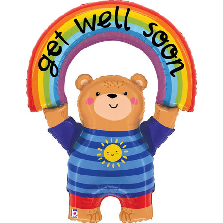 Foil Balloon Get Well Soon Rainbow Bear