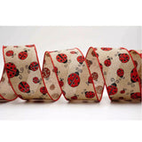 Ladybug Themed Natural Wired Ribbon 2.5" Width 10 Yards of Fun
