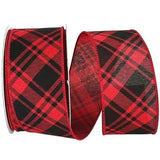 Plaid Linen Look Wired Ribbon Red 1.5" x 25 yd