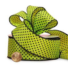 Colored Fabric Ribbon with Black Polka Dots 1.5" x 10 yd