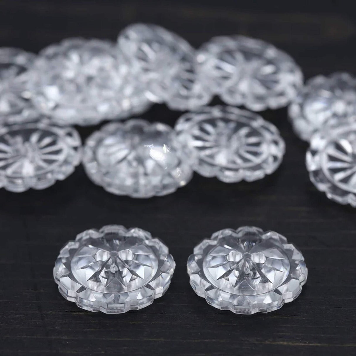 12 Pieces Clear Crystal Cut Buttons Medium 3/4 Inch