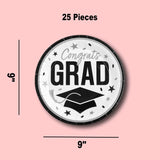 25 Count White Congrats Grad Paper Plates 9 Inch Graduation Party Supplies for Clean Looks