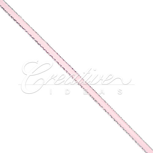 1/8" Satin With Silver Edge Ribbon - 50 Yards (Light Pink)