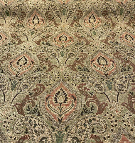 Madison Chutney Chenille Fabric - Heavy Damask, Greens And Reds, 54" Width (1 Yard)