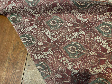 Madison Chutney Chenille Fabric - Heavy Damask, Greens And Reds, 54" Width (1 Yard)