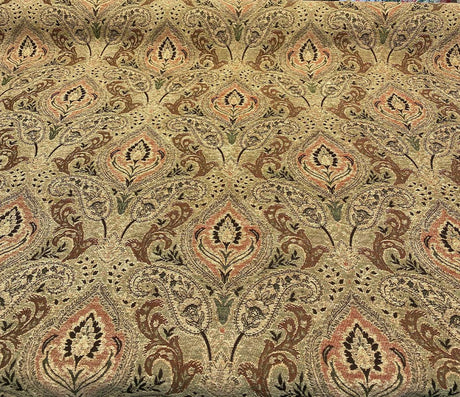 Madison Chutney Chenille Fabric - Heavy Damask, Greens And Reds, 54" Width (1 Yard)