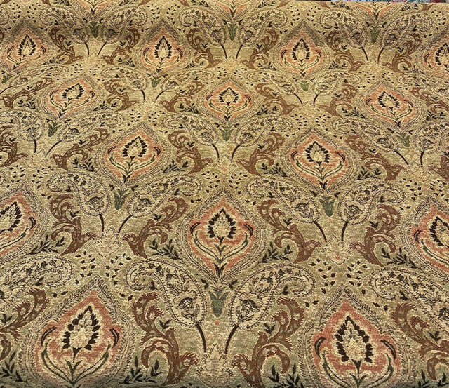 Madison Chutney Chenille Fabric - Heavy Damask, Greens And Reds, 54" Width (1 Yard)