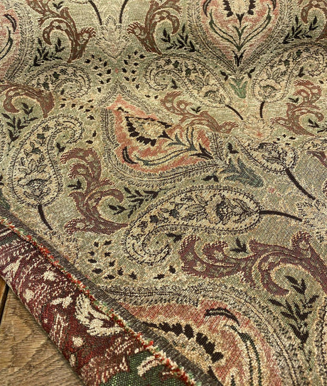 Madison Chutney Chenille Fabric - Heavy Damask, Greens And Reds, 54" Width (1 Yard)