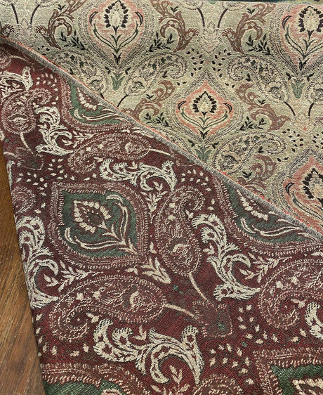 Madison Chutney Chenille Fabric - Heavy Damask, Greens And Reds, 54" Width (1 Yard)