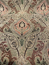 Madison Chutney Chenille Fabric - Heavy Damask, Greens And Reds, 54" Width (1 Yard)