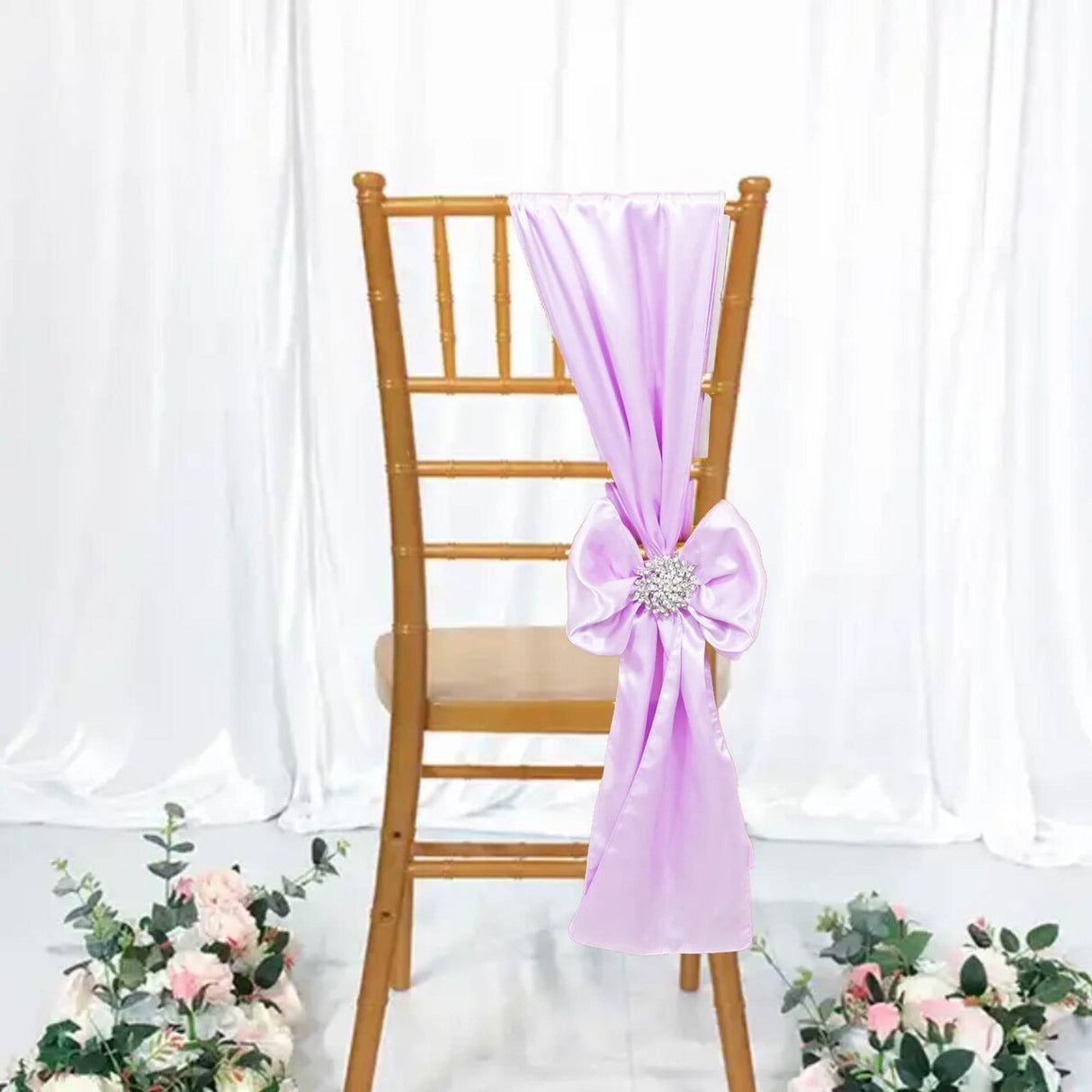 10 Pieces Lavender Satin Fabric Chair Wraps, 8"x108" Stylish Decor Bands