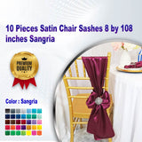 10 Pieces Satin Chair Sashes 8 by 108 inches Sangria