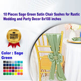 10 Pieces Sage Green Satin Chair Sashes for Rustic Wedding and Party Decor 8x108 inches