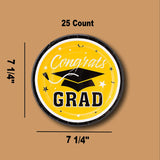 25 Count Yellow Congrats Grad Paper Dessert Plates Graduation Party Disposable Plates