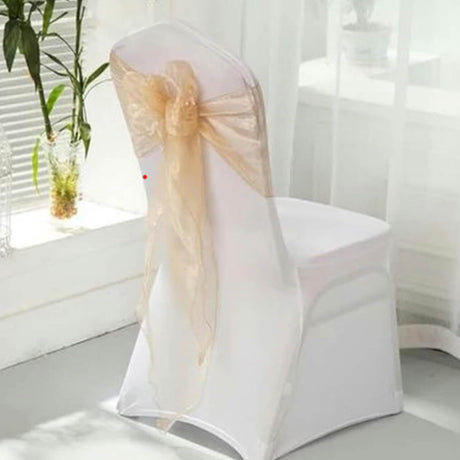 10 Pieces Champagne Embroidered Organza Chair Sashes, Sheer 8"x108" Elegant Decor