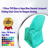 1 Piece Aqua Blue Damask Jacquard Folding Chair Cover for Elegant Seating