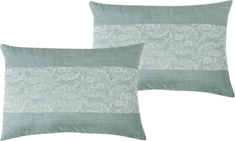 Lace Embroidery 7 Pieces Brenda Green & White Comforter Set