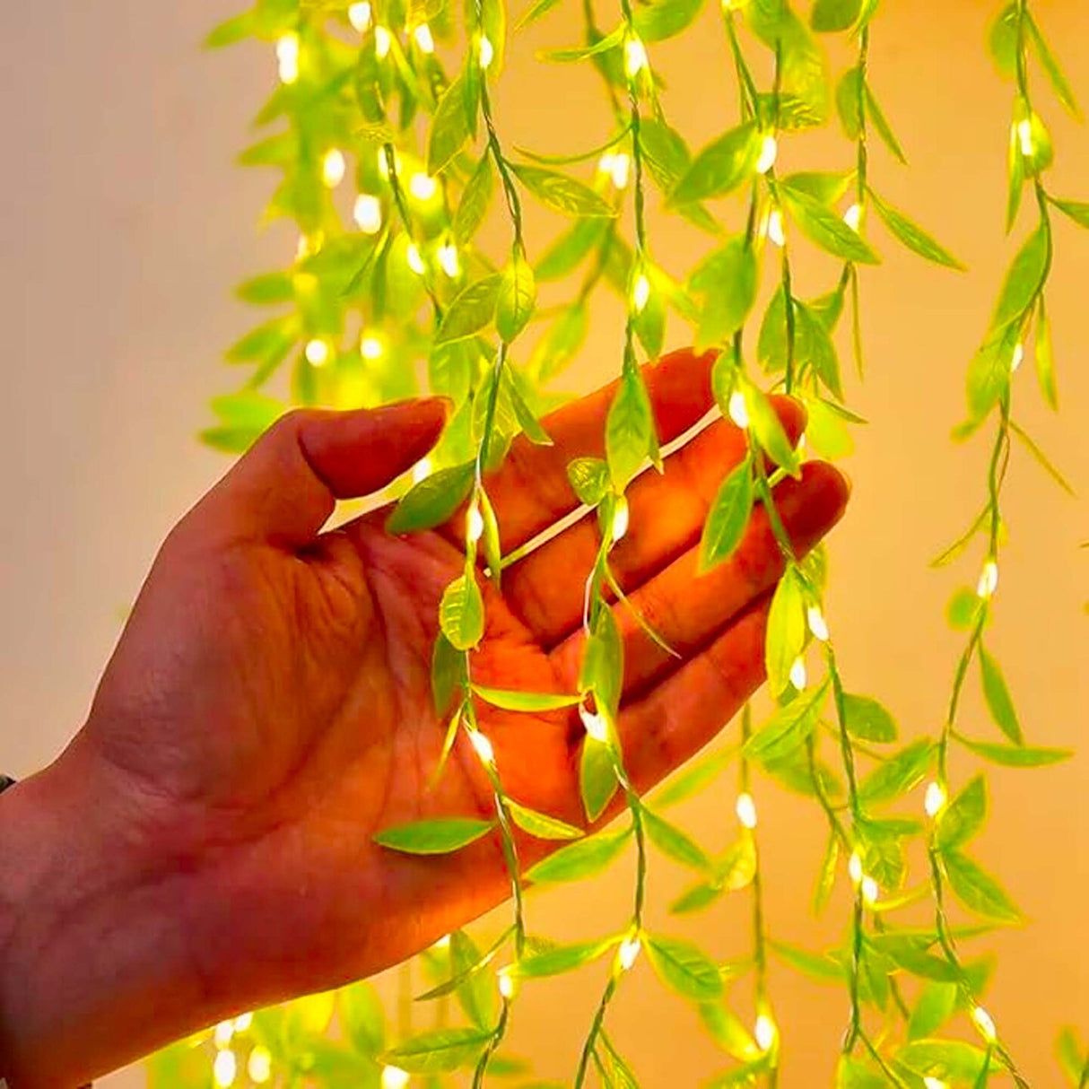 96 LED Green Leaf Vine Fairy Light Curtain For Christmas