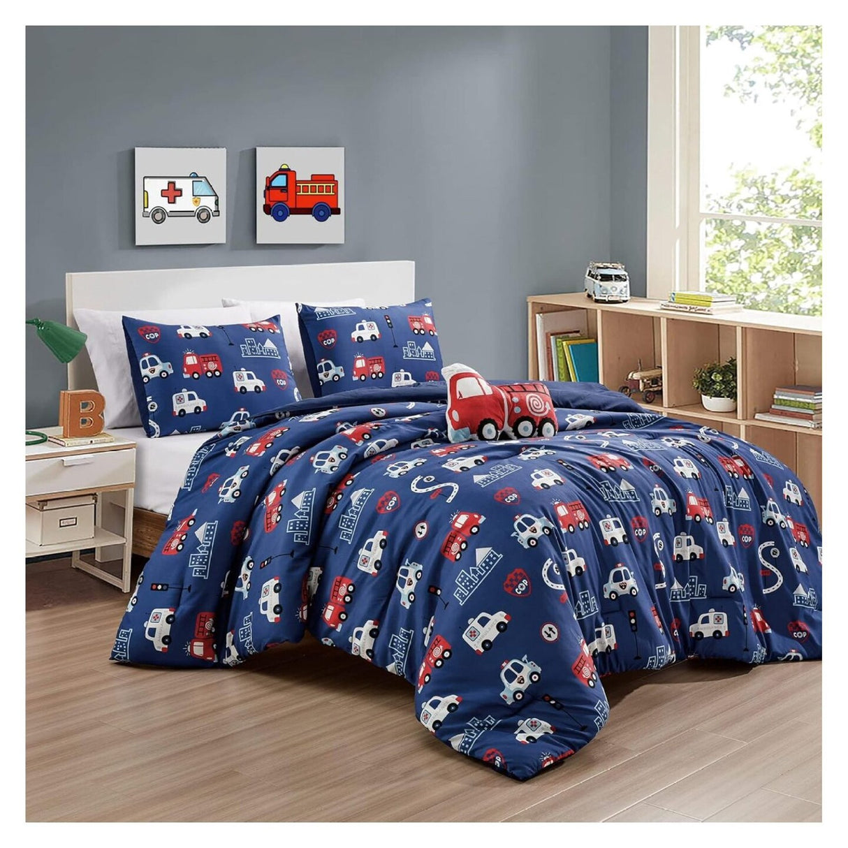 Kids Fire Truck 4 Pieces Comforter Set