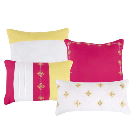 Yellow & Pink Boho Embroidery 7 Pieces Comforter Set