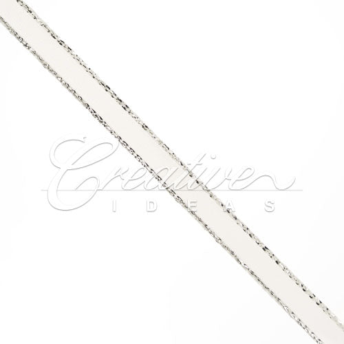 1/4" Satin With Silver Edge Ribbon - 10 Yards (White)