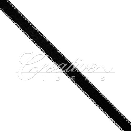 1/4" Satin With Silver Edge Ribbon - 10 Yards (Black)