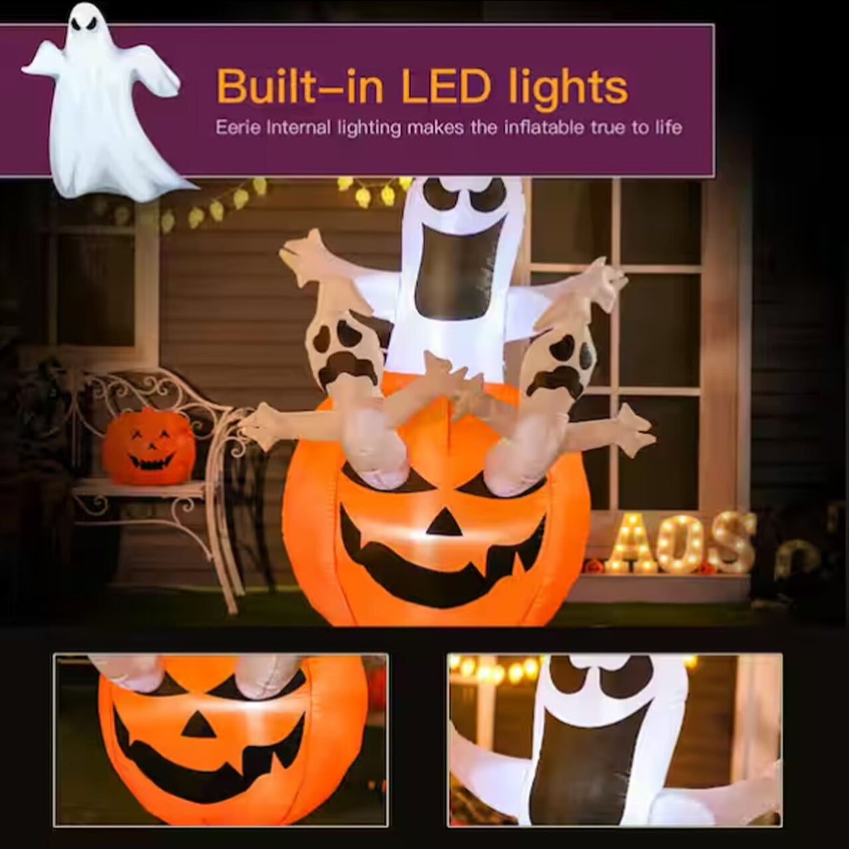 6 Ft LED Jack-O-Lantern Ghost Halloween Inflatable