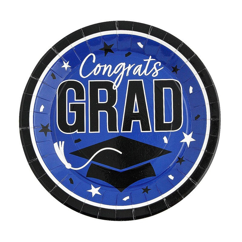 Gold Congrats Grad Round Paper Dinner Plates 9 Inch 25 Count
