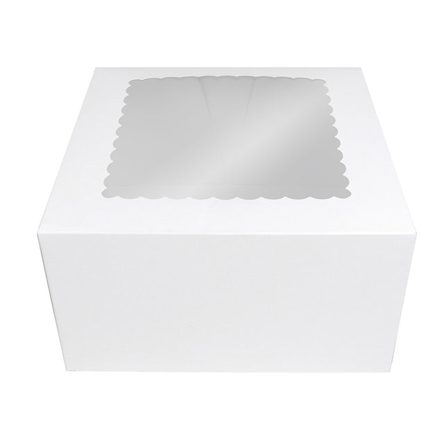 O'Creme White Cake Box with Scalloped Window, 10" x 10" x 5" - Pack of 5