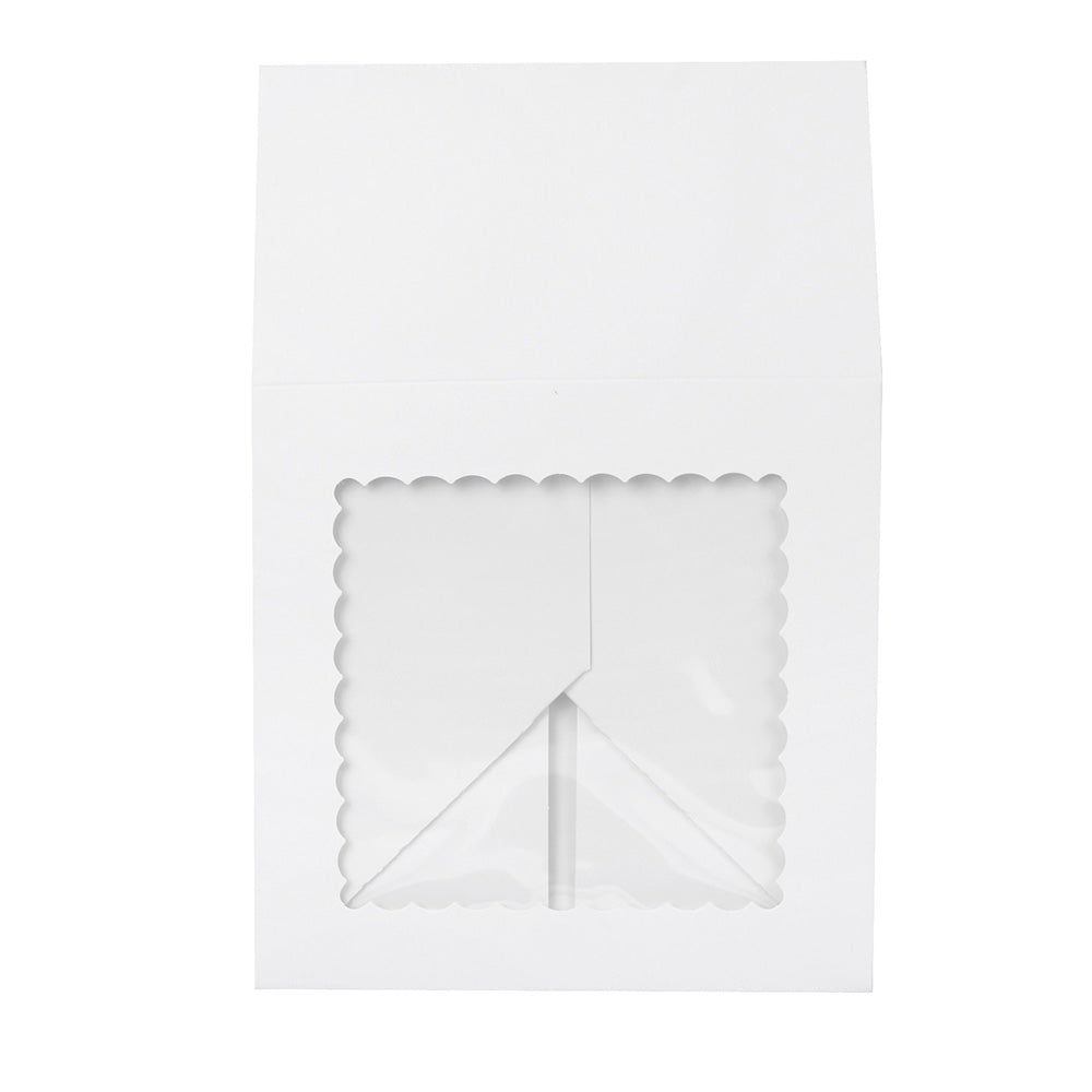 O'Creme White Cake Box with Scalloped Window, 10" x 10" x 5" - Pack of 5