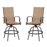 MFSTUDIO 3 Piece Outdoor Swivel Bar Set, Outdoor Bar Table and Chairs Set, Patio High Top Table and Chairs, Tall Bistro Set Patio Bar Height Table and 2 Chairs, Brown