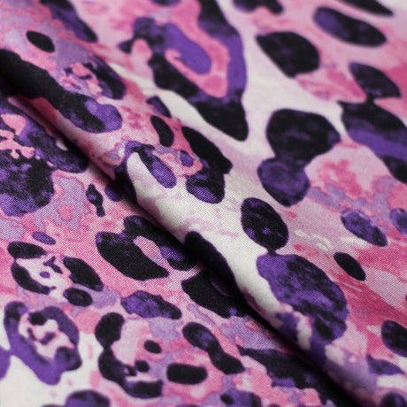 Feline Deco Polyester Spandex Fabric - Leopard Print, Pink/Orange/Turquoise, 58/60" Width (1 Yard)