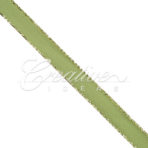 3/8" Satin With Gold Edge Ribbon- 50 Yards (Moss Green)