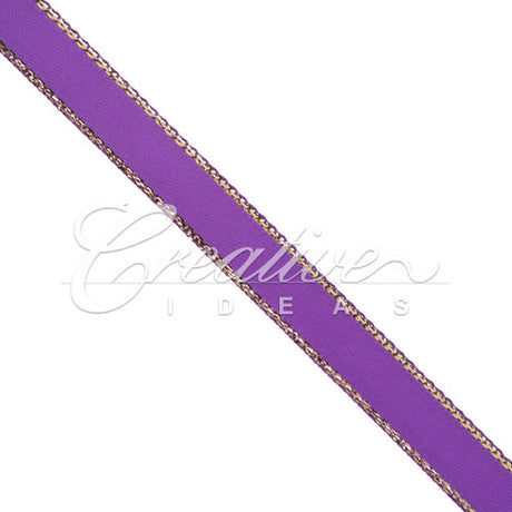3/8" Satin With Gold Edge Ribbon- 50 Yards (Purple)
