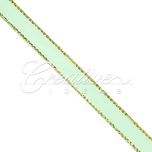 3/8" Satin With Gold Edge Ribbon- 50 Yards (Mint Green)