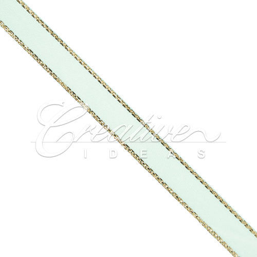 3/8" Satin With Gold Edge Ribbon- 50 Yards (Aqua)