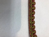 Decorative Scroll Style Braid Gimp Trim - Rust With Green, Half Inch Width (10 Yards)