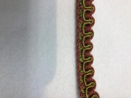 Decorative Scroll Style Braid Gimp Trim - Rust With Green, Half Inch Width (10 Yards)