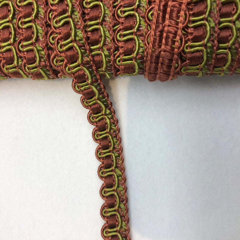Decorative Scroll Style Braid Gimp Trim - Rust With Green, Half Inch Width (10 Yards)