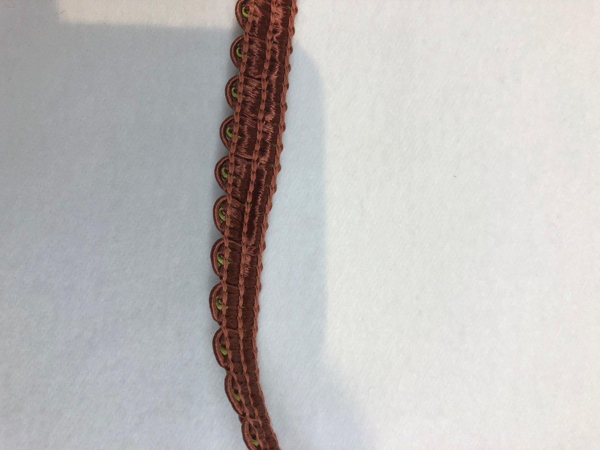 Decorative Scroll Style Braid Gimp Trim - Rust With Green, Half Inch Width (10 Yards)
