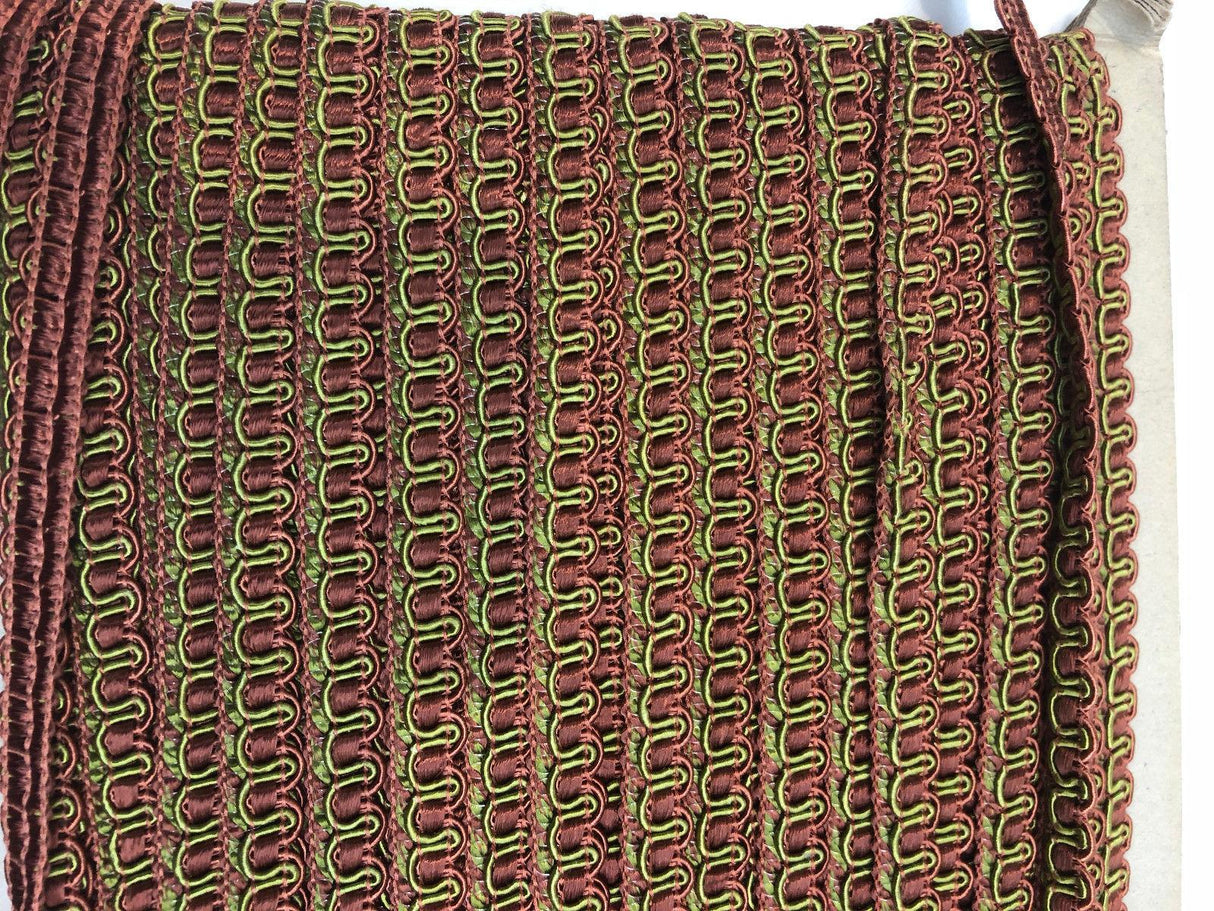 Decorative Scroll Style Braid Gimp Trim - Rust With Green, Half Inch Width (10 Yards)