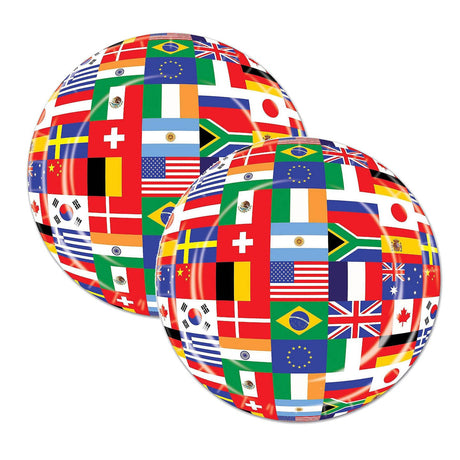 9" International Flag Party Plates Set 12 Count Disposable World Themed Dinnerware