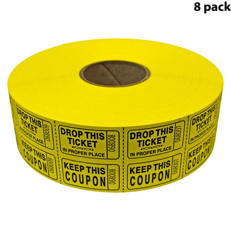 Double Roll Raffle Tickets – Coupon Tickets (2000/Roll) – Available in 8 Colors: Red, Blue, Green, Yellow, Orange, Purple, Pink & White