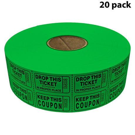 Double Roll Raffle Tickets – Coupon Tickets (2000/Roll) – Available in 8 Colors: Red, Blue, Green, Yellow, Orange, Purple, Pink & White
