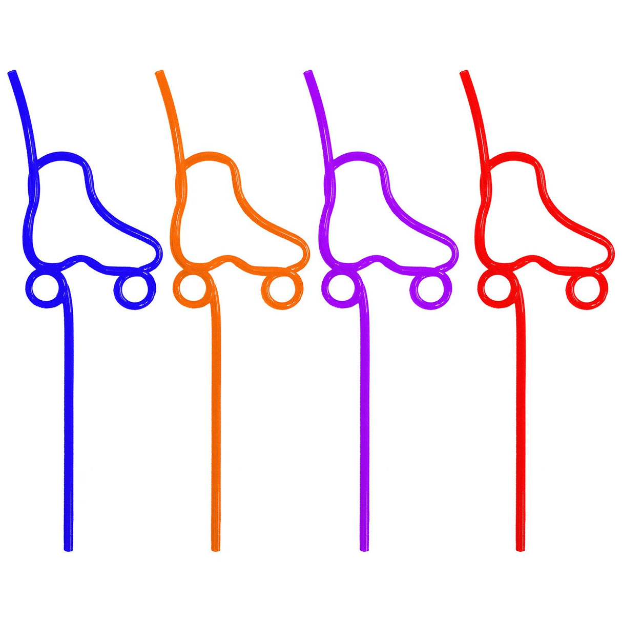 Roller Skate Shaped Straws - 9 inches - 4 colors Polybagged