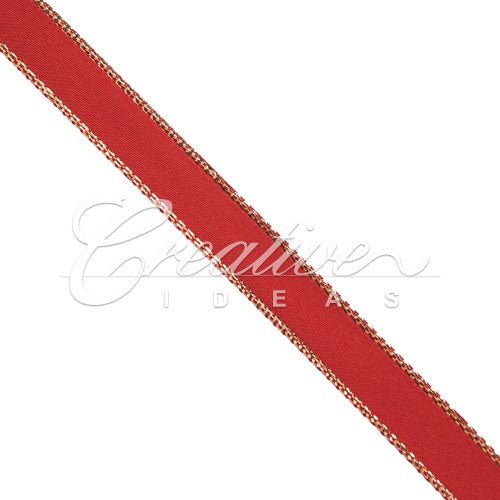 3/8" Satin With Gold Edge Ribbon- 50 Yards (Red)