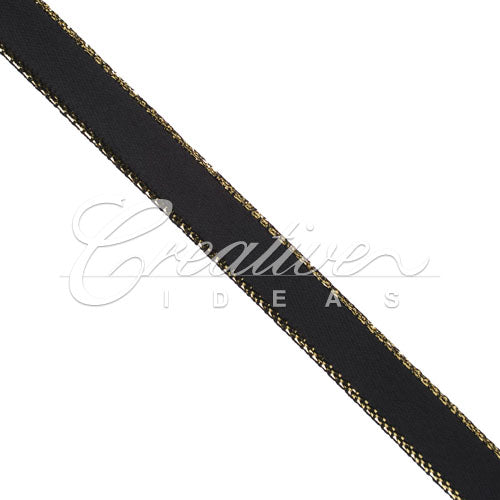 3/8" Satin With Gold Edge Ribbon- 50 Yards (Black)