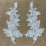 1 Pair 12" x 3.5" Beaded & Corded Floral Lace Applique 100% Polyester Net Mesh