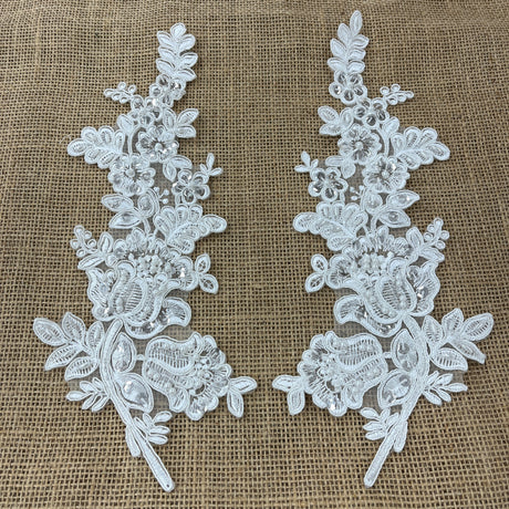 Beaded Corded Floral Lace Applique 100% Polyester Net Mesh